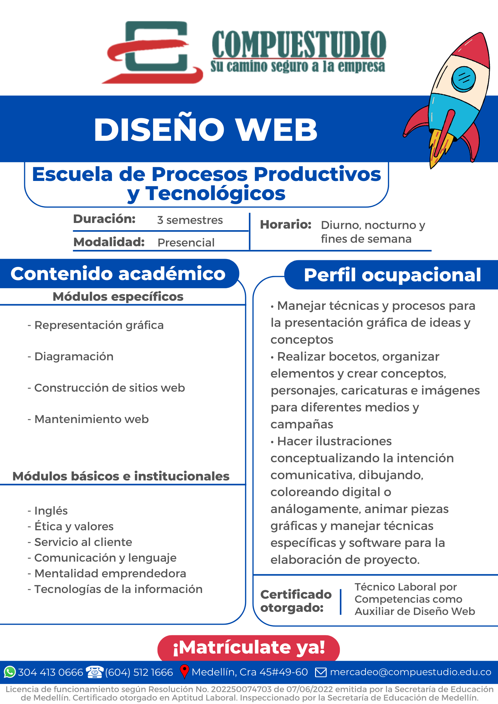Técnico Auxiliar de Diseño web Medellín Compuestudio