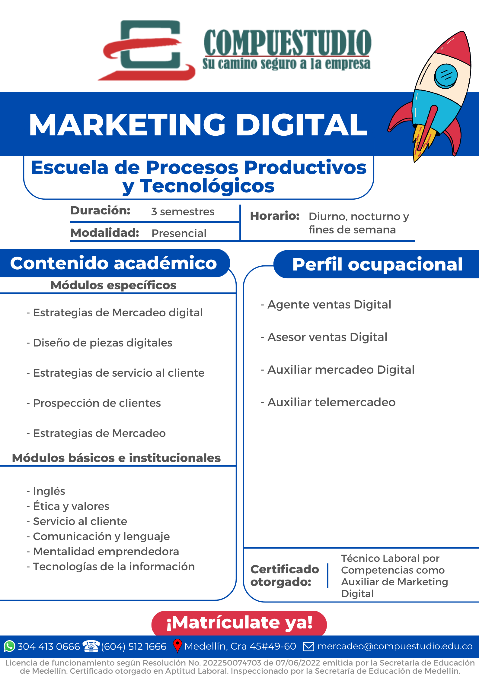 Técnico en Marketing Digital Medellín Compuestudio