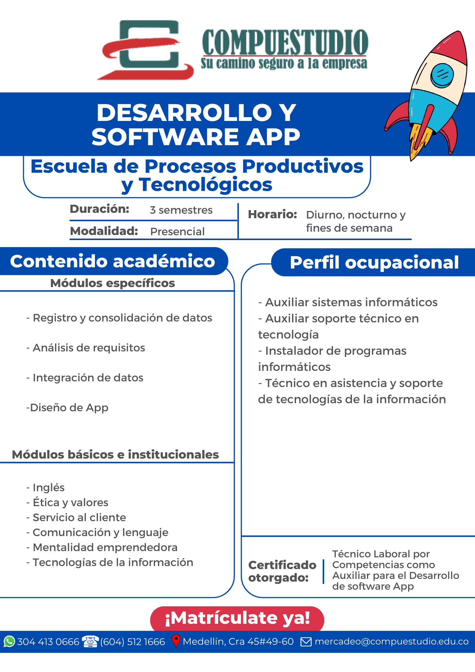 Técnico para el Desarrollo de Software y APP Medellín Compuestudio